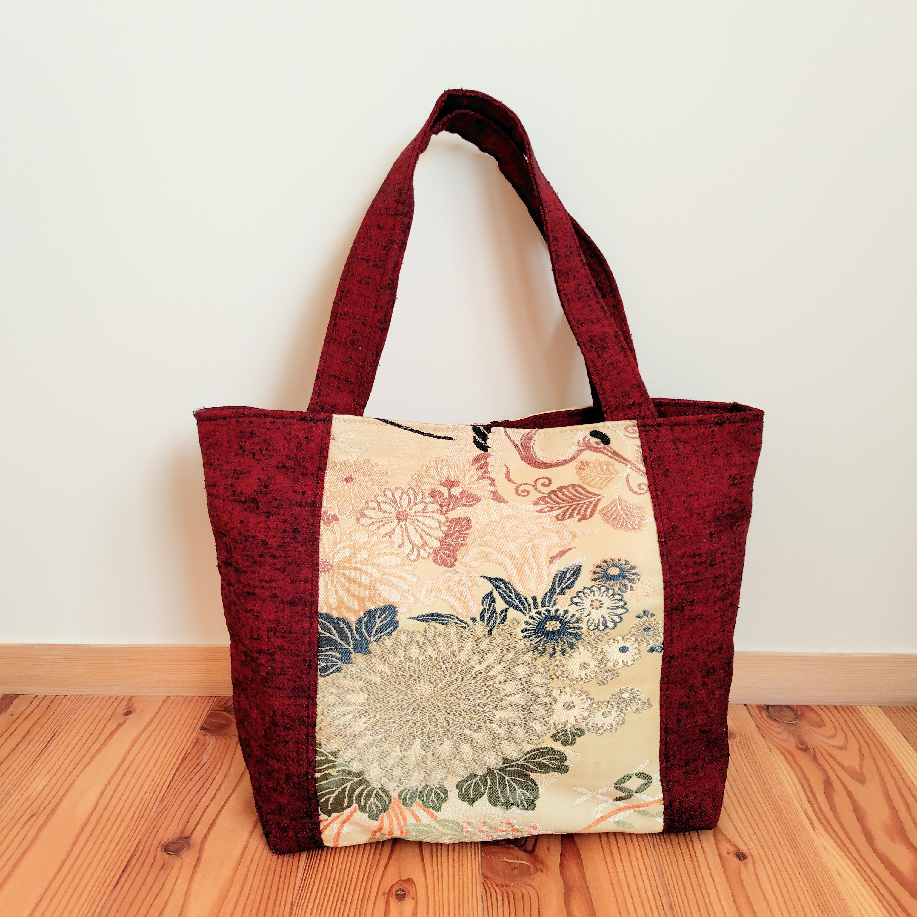 花柄帯のトートバッグ＊着物リメイク　Floral Obi Tote Bag *Kimono Remake