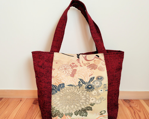 大きいサイズ　トートバッグ　華やか 花柄刺繍 和装バッグ 帯リメイク bac02fabbf46770a4ae26b9a7a8ad6