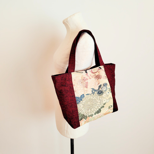 花柄帯のトートバッグ＊着物リメイク Floral Obi Tote Bag *Kimono