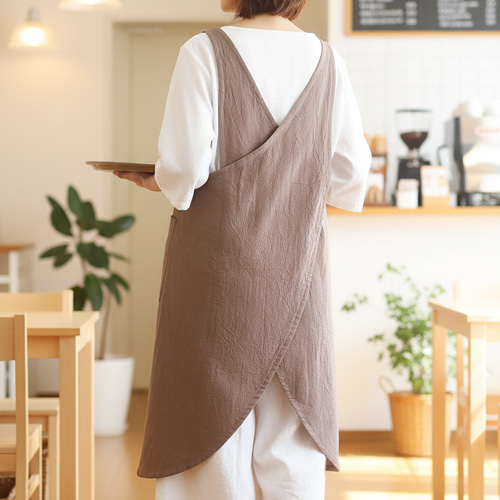 全9色 エプロンドレス風 シワ加工綿麻 バッククロスエプロン ロング丈