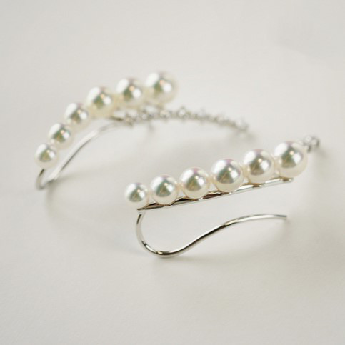 ルミナスターシリーズ 18Kホワイトゴールド ダイヤモンドイヤリング 3.5-5mm 日本製アコヤ真珠 天然真珠イヤリング スタ