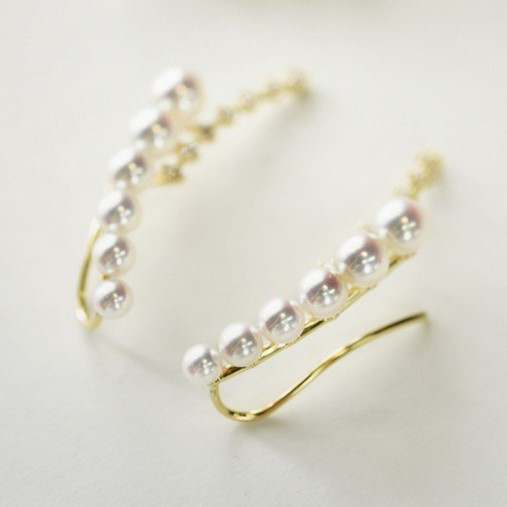 ルミナスターシリーズ 18Kゴールドダイヤモンドイヤリング 3.5-5mm 日本製アコヤ天然真珠イヤリング スタイリッシュでエレ