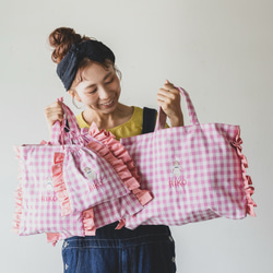 akap　レッスンバッグ チェック フリル　女の子 名入れ　刺繍　入園 名入れ刺繍 レッスンバッグ お名前刺繍 名入れ 刺繍 入園準備 入学準備