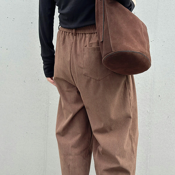再販【2025新作】❤︎大人かわいいコーデュロイ半ゴム仕立てタックワイドパンツ（ココアブラウン）25044BR 15枚目の画像