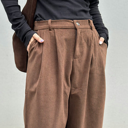再販【2025新作】❤︎大人かわいいコーデュロイ半ゴム仕立てタックワイドパンツ（ココアブラウン）25044BR 14枚目の画像