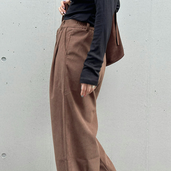 再販【2025新作】❤︎大人かわいいコーデュロイ半ゴム仕立てタックワイドパンツ（ココアブラウン）25044BR 10枚目の画像