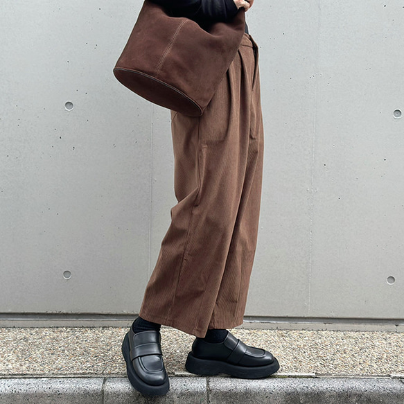 再販【2025新作】❤︎大人かわいいコーデュロイ半ゴム仕立てタックワイドパンツ（ココアブラウン）25044BR 2枚目の画像