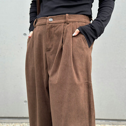 再販【2025新作】❤︎大人かわいいコーデュロイ半ゴム仕立てタックワイドパンツ（ココアブラウン）25044BR 13枚目の画像