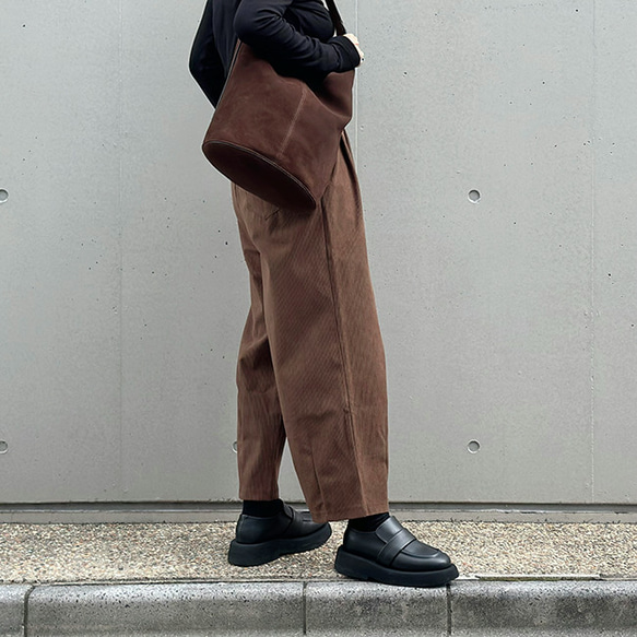 再販【2025新作】❤︎大人かわいいコーデュロイ半ゴム仕立てタックワイドパンツ（ココアブラウン）25044BR 5枚目の画像