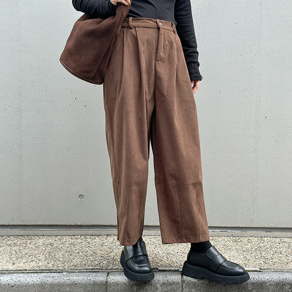 再販【2025新作】❤︎大人かわいいコーデュロイ半ゴム仕立てタックワイドパンツ（ココアブラウン）25044BR 9枚目の画像