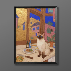 絵画 | イラストポスター 20 ☆ 【美しい庭を散歩するシャム猫