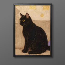 特別価格☆【原画】『夏の終わりの使者』（黒猫　金魚　絵画　手描き　和風　） 日本画 猫と金魚 原画