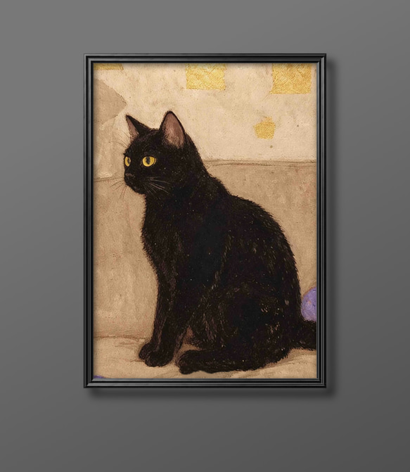 絵画 | イラストポスター 733☆ 【可愛い黒猫】 絵画 アカザ麦 通販