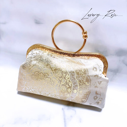 9月新作！気品漂う優しいゴールドオーロラ引箔加工【宝相華柄】最高級西陣帯バッグ　フォーマルバッグ　パーティーバッグ 3枚目の画像