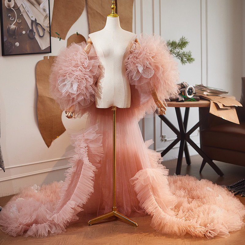 ケープ ロングトレーン 裾引き ピンク 豪華 DIY 肩飾り アクセサリー パーティー ウェディングドレス DTY242