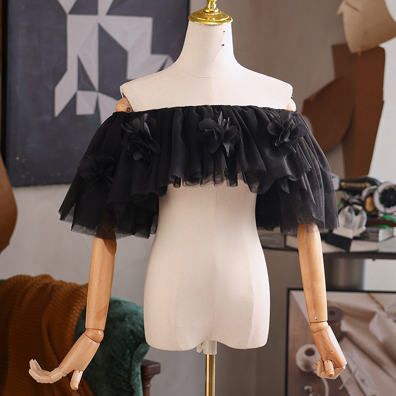 オフショルダー 立体花 黒 綺麗 DIY 肩飾り ドレスアクセサリー パーティー ウェディングドレス DTY382