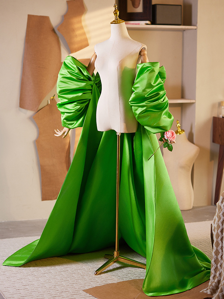 ケープ ロングトレーン 裾引き サテン 緑 DIY 上品 肩飾り アクセサリー ウェディングドレス DTY191