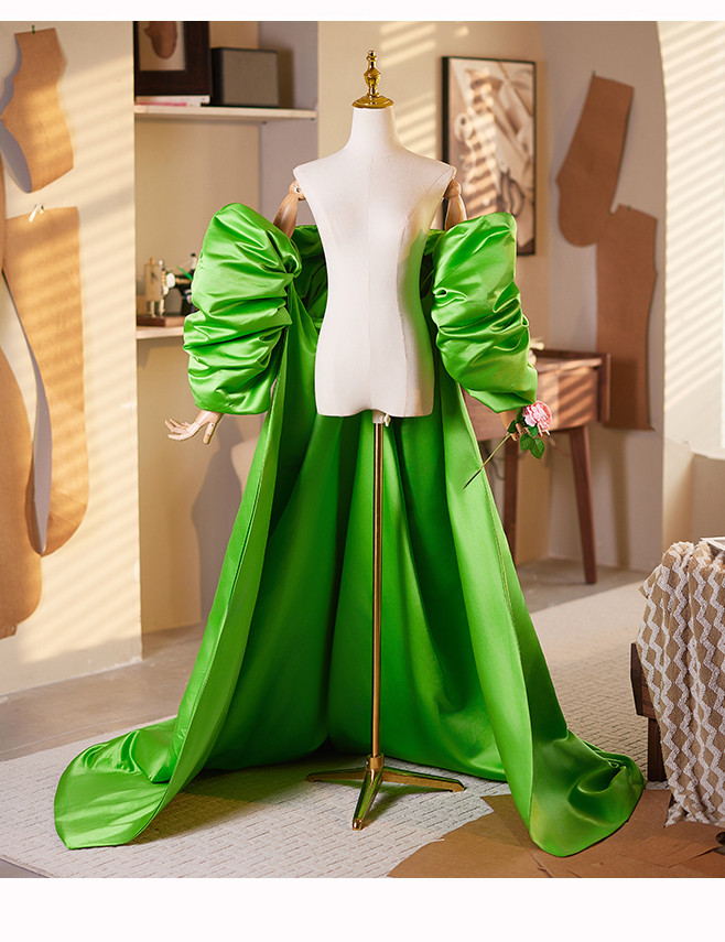 ケープ ロングトレーン 裾引き サテン 緑 DIY 上品 肩飾り アクセサリー ウェディングドレス DTY191