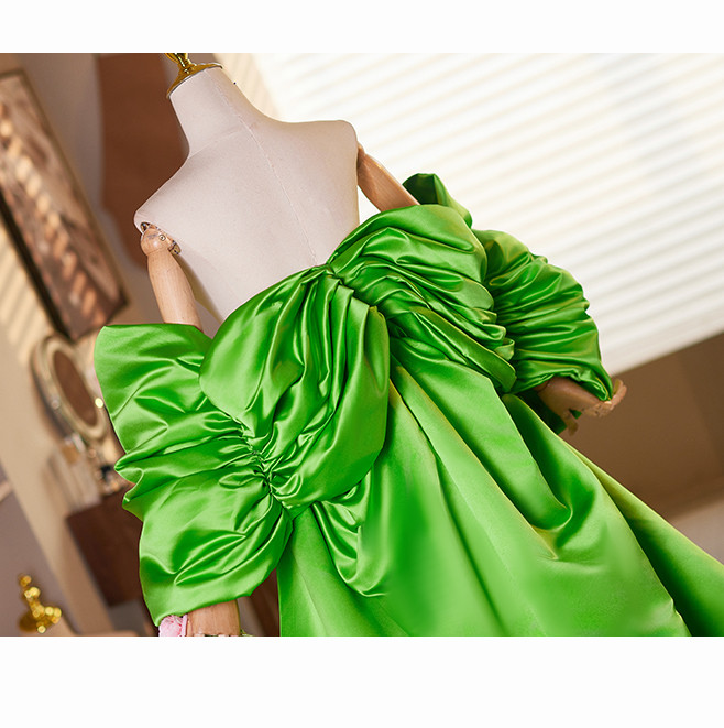 ケープ ロングトレーン 裾引き サテン 緑 DIY 上品 肩飾り アクセサリー ウェディングドレス DTY191