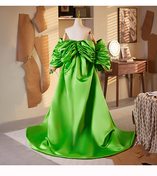 ケープ ロングトレーン 裾引き サテン 緑 DIY 上品 肩飾り アクセサリー ウェディングドレス DTY191