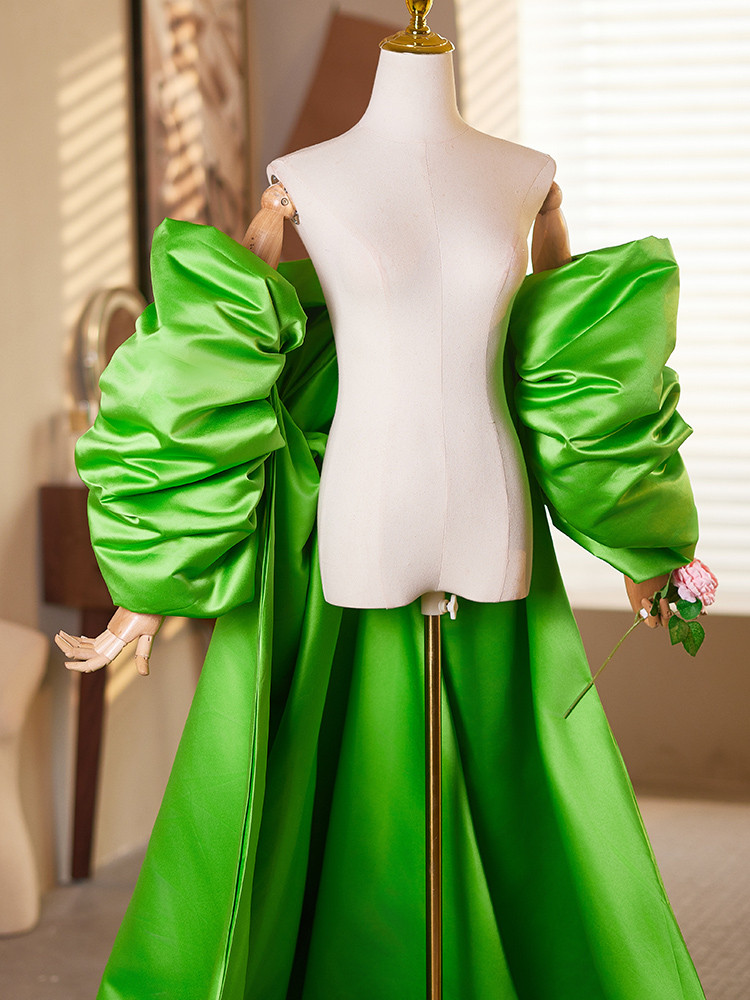 ケープ ロングトレーン 裾引き サテン 緑 DIY 上品 肩飾り アクセサリー ウェディングドレス DTY191