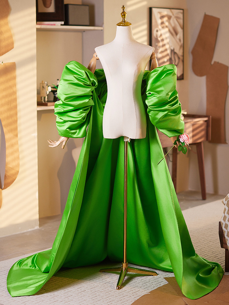 ケープ ロングトレーン 裾引き サテン 緑 DIY 上品 肩飾り アクセサリー ウェディングドレス DTY191