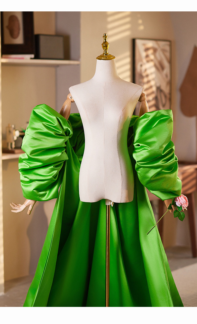 ケープ ロングトレーン 裾引き サテン 緑 DIY 上品 肩飾り アクセサリー ウェディングドレス DTY191