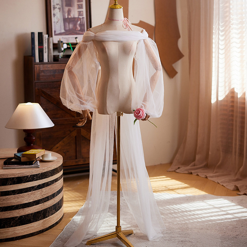 ケープ ロングトレーン 裾引き 長袖 白 綺麗 DIY 肩飾り アクセサリー ウェディングドレス DTY140