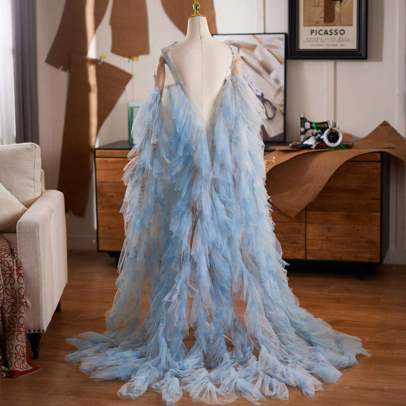 ケープ ロングトレーン 裾引き 青 綺麗 DIY 肩飾り アクセサリー ウェディングドレス DTY266