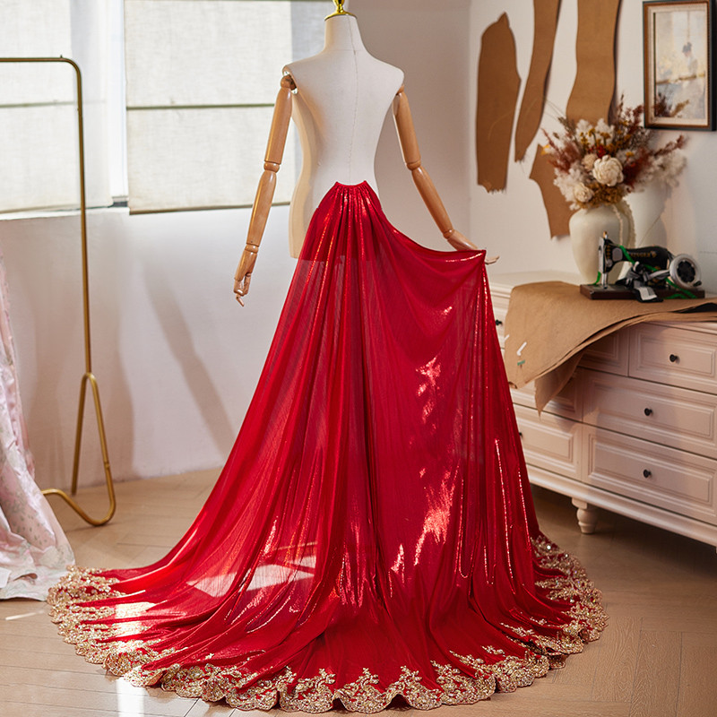 ロングトレーン 裾引き 赤 豪華 DIY 肩飾り アクセサリー パーティー ウェディングドレス DTY234