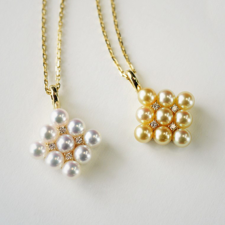 ルミナ フレンチエレガンスシリーズ 18Kゴールドダイヤモンドネックレス 4-4.5mm 日本製アコヤ真珠マルチビーズペンダント