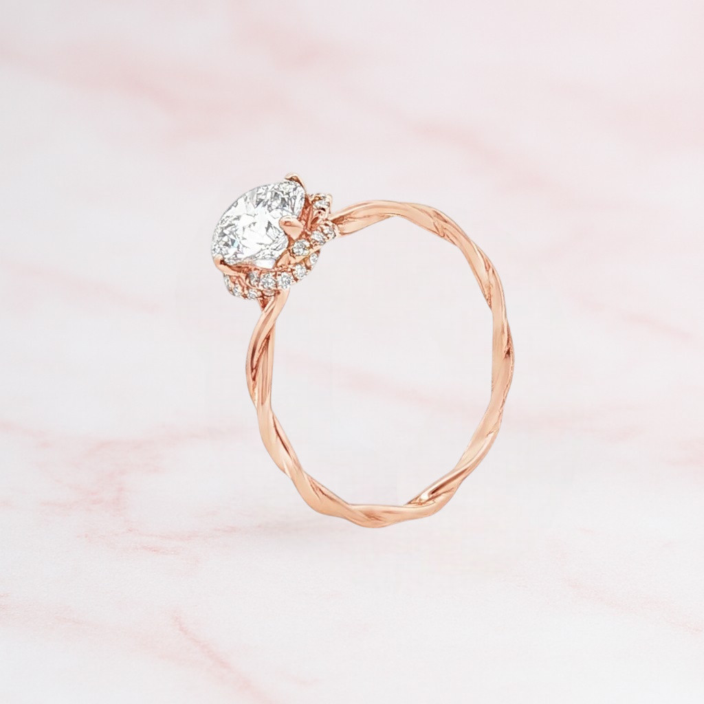 18Kゴールドラボグロウンダイヤモンドリング：極上のエンゲージリング、センターストーン1カラット