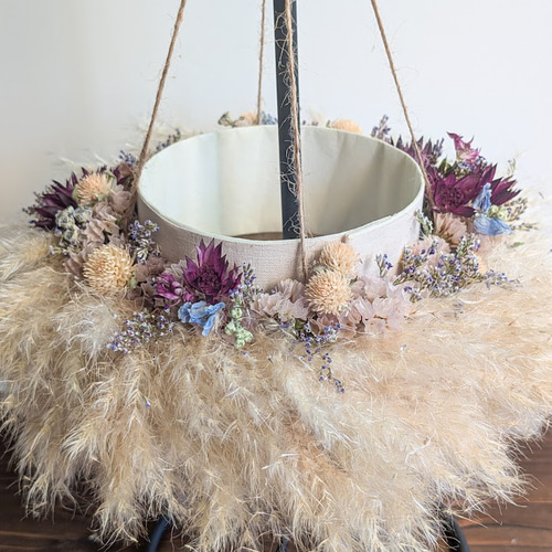パンパスグラスのリース 置き型フライングリース ドライフラワーリース