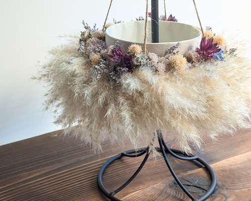 パンパスリース パンパスグラスのリース 置き型フライングリース ドライフラワーリース