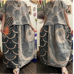 古布の白絣のパッチワークパンツ　古布リメイク　59 古布の白絣のパッチワークパンツ 古布リメイク 59