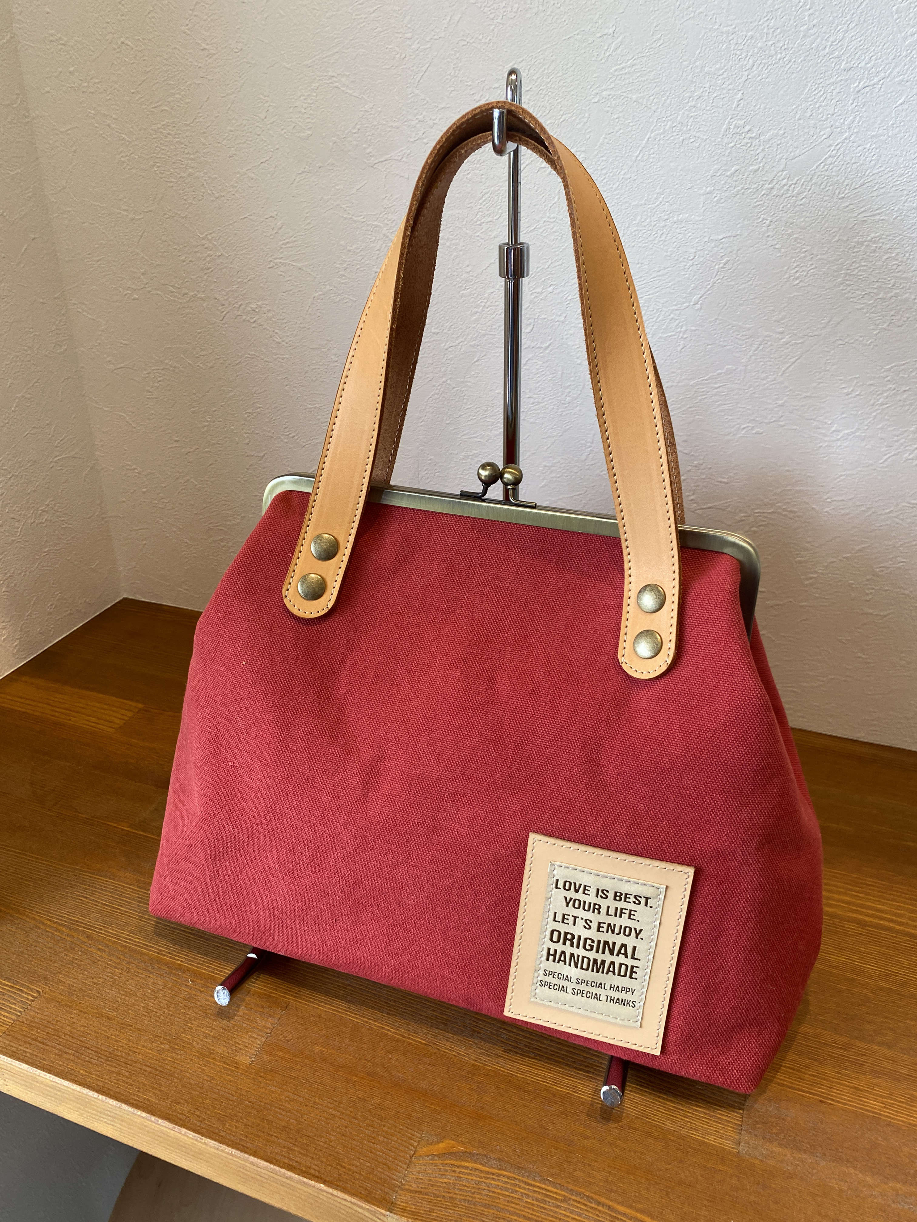 がま口バッグ(赤帆布