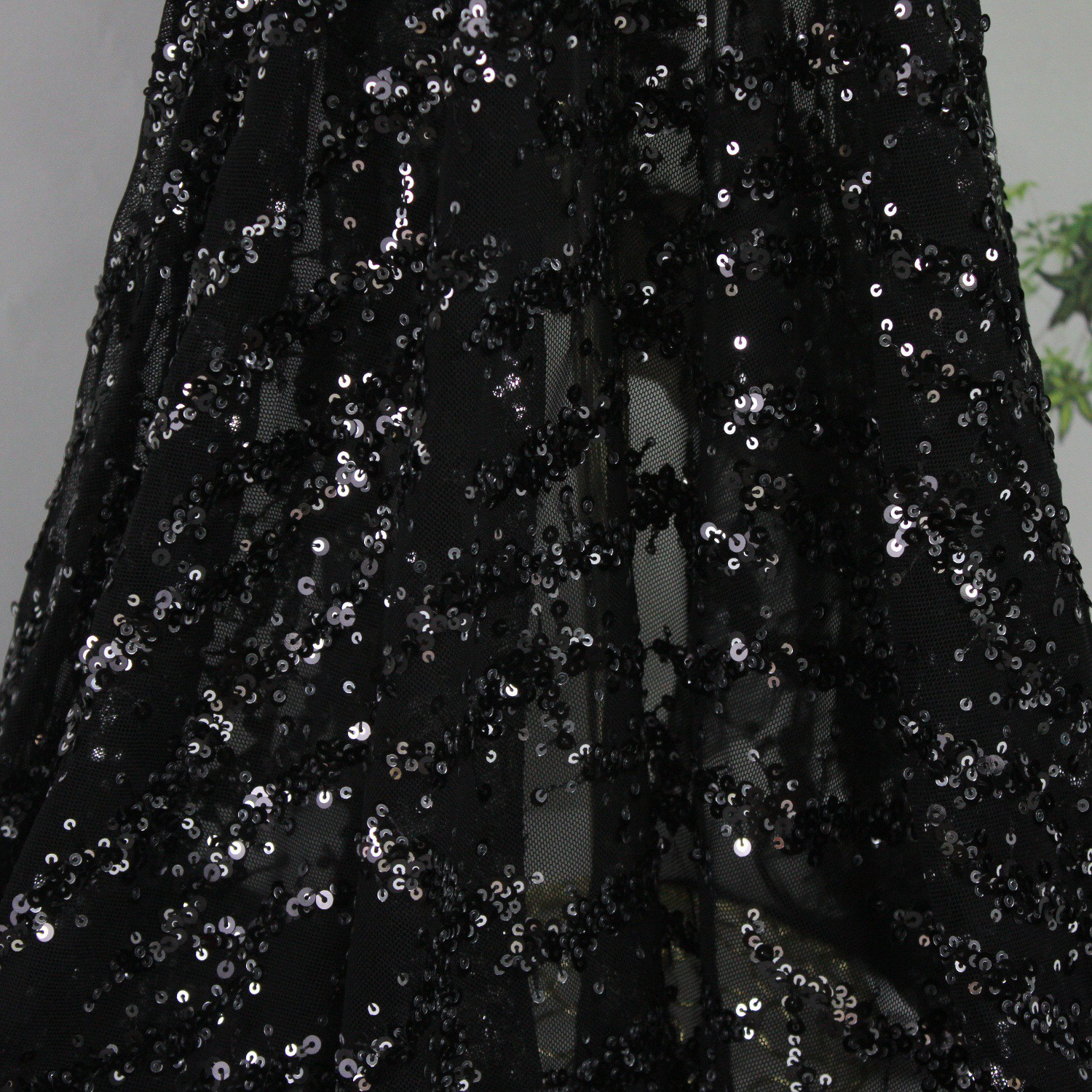 スパンコールメッシュレース ブラック 135cm*4.5m