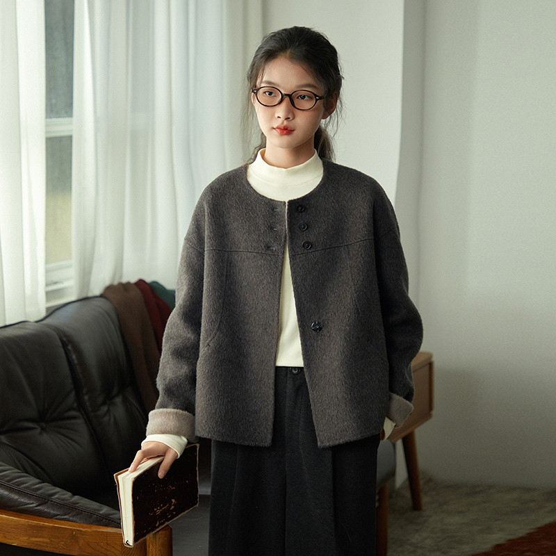 100%ウールジャケット　ウールツイード生地ジャケット　ショートコート　2色　S-Mサイズ　S531