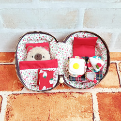 13cmくまのぬいぐるみ(ベージュ・青小花柄) ぬいぐるみ Ricot