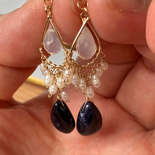 14kgf カラーオパールと淡水パールのシャンデリアピアス 14kgf カラーオパールと淡水パールのシャンデリアピアス 14kgf カラー