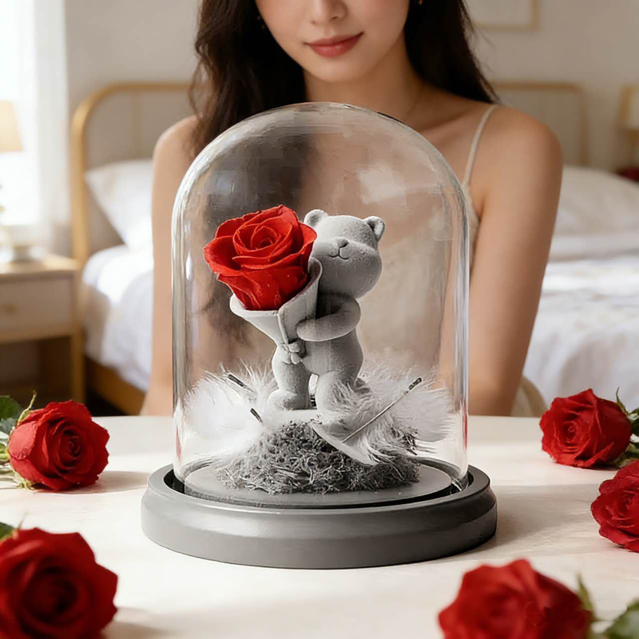 記念日 誕生日 花飾り・玄関飾り バラ 薔薇 ローズ、かわいいクマ アレンジメント、プリザーブドフラワー、ドライフラワー