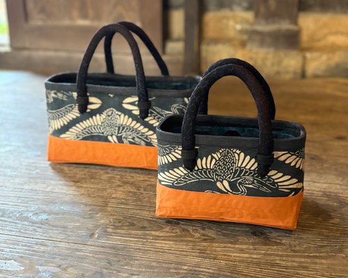 ヴィンテージ「鶴」（ミニサイズ） かごバッグ 一閑張り・一貫張り