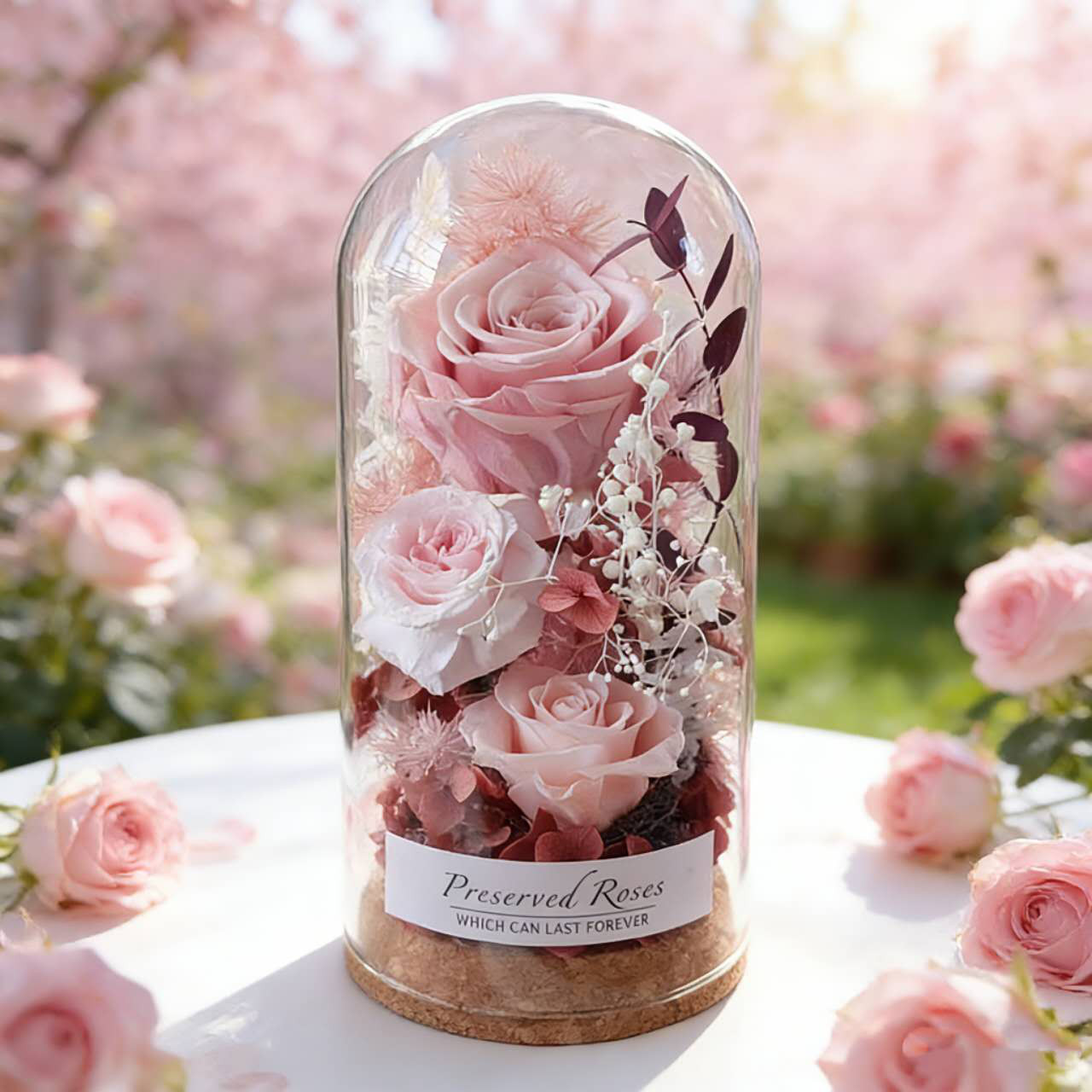 特別な日のお祝い・誕生日 花飾り・バラ 薔薇 ローズ、美しいムード、アレンジメント、プリザーブドフラワー、ドライフラワー