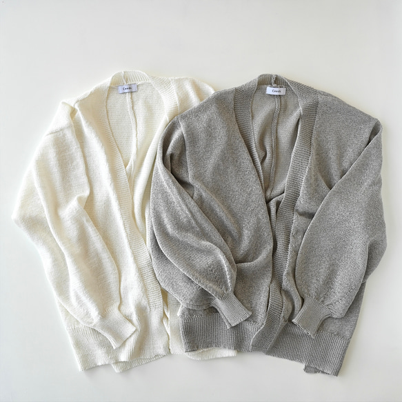 【洗える透かし編みUVカーディガン】スモーキーグレー  清涼感たっぷりペーパーMIXヤーン素材　りんご1個分の軽さ 6枚目の画像