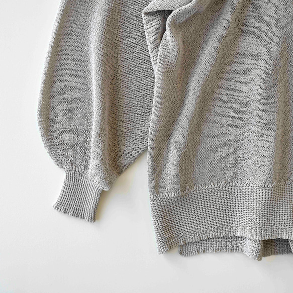 【洗える透かし編みUVカーディガン】スモーキーグレー  清涼感たっぷりペーパーMIXヤーン素材　りんご1個分の軽さ 3枚目の画像