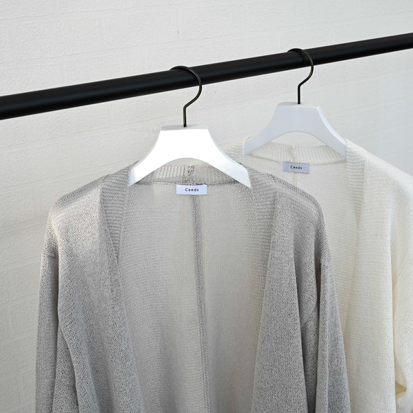 【洗える透かし編みUVカーディガン】スモーキーグレー  清涼感たっぷりペーパーMIXヤーン素材　りんご1個分の軽さ 9枚目の画像
