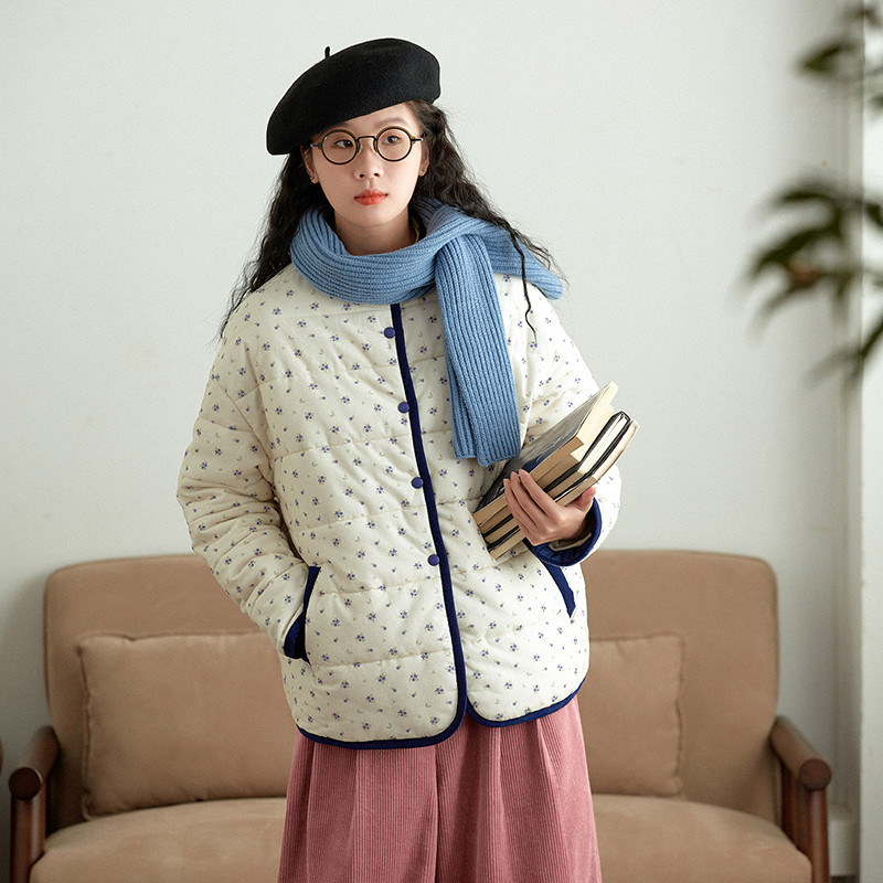 中綿コーデユロイジャケット　100％コットン暖かいジャケット　ベージュ　S-Mサイズ　S534