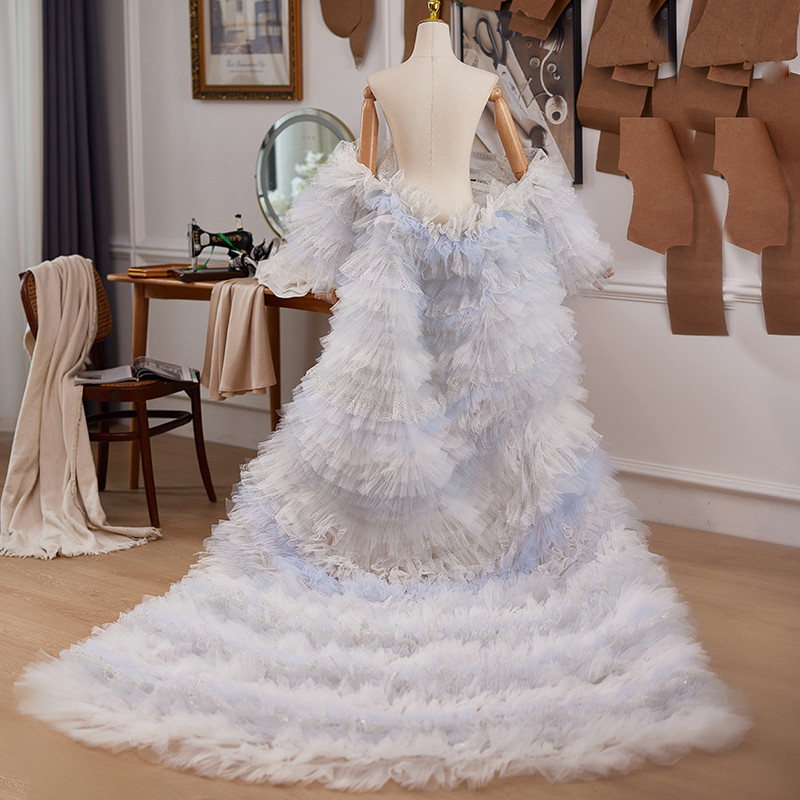 ケープ ロングトレーン 裾引き 薄青 綺麗 DIY 肩飾り アクセサリー ウェディングドレス DTY322