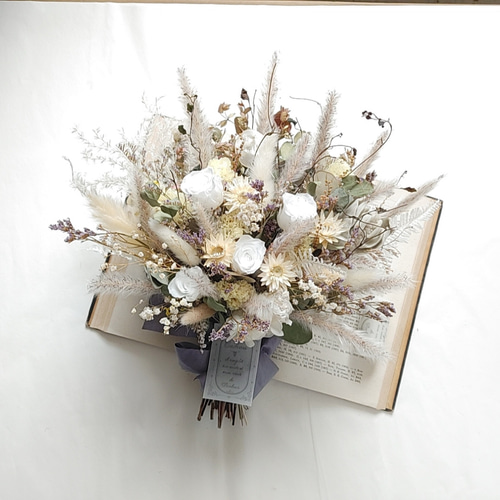 ドライフラワーのブーケ &ブートニア 2点セット ブーケ34cm 結婚式