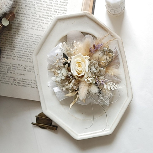 ドライフラワーのブーケ &ブートニア 2点セット ブーケ34cm 結婚式